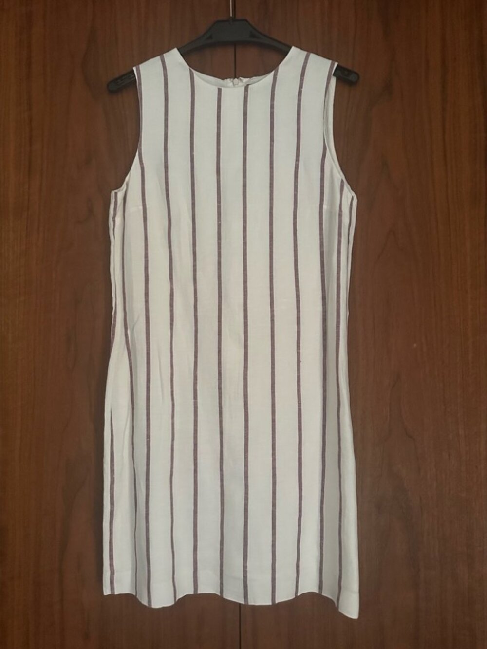 Theory White and brown-burgundy Striped Linen Dress